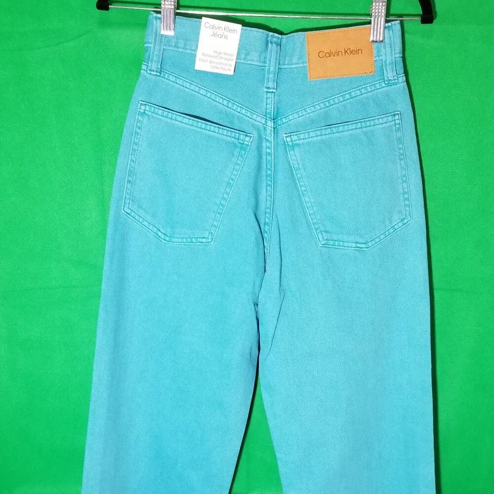 Calvin Klein Womens Sz 26 Teal Straight Leg Jeans Retro Festival‎ Coastal NWT